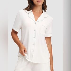 Cozy Earth Bamboo Stretch-Knit Short Sleeve Pajama Top in Ivory-Still Full Price